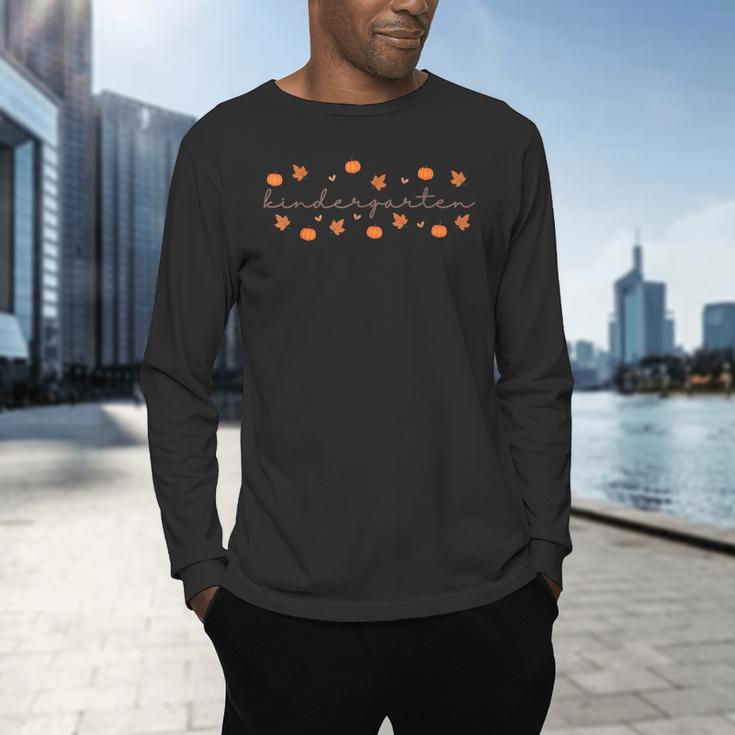 Kindergarten Teacher Pumpkin Autumn Leaves Kinder Team Fall Men's Long Sleeve T-Shirt, gift for family, gift for coworker Kindergarten Teacher Pumpkin Autumn Leaves Kinder Team Fall Men's Long Sleeve T-Shirt, gift for family, gift for coworker