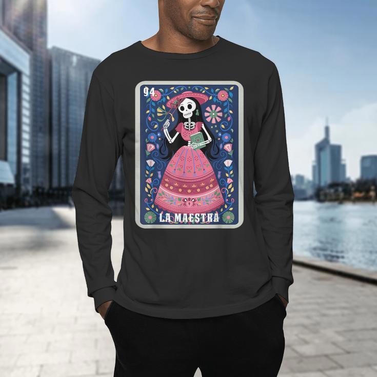 La Maestra Halloween Mexican Bingo Card Teacher Lottery Card Men's Long Sleeve T-Shirt, gift for family, gift for coworker