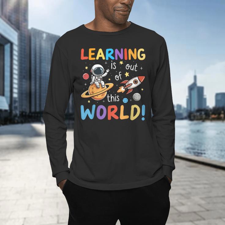 Learning Is Out Of This World Space Back To School Teacher Men's Long Sleeve T-Shirt, gift for family, gift for coworker Learning Is Out Of This World Space Back To School Teacher Men's Long Sleeve T-Shirt, gift for family, gift for coworker