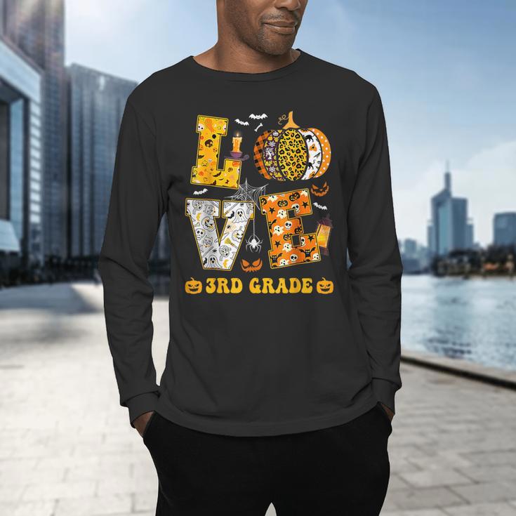 LOVE 3rd Grade Pumpkin Teacher Student Halloween Costume Men's Long Sleeve T-Shirt, gift for family, gift for coworker