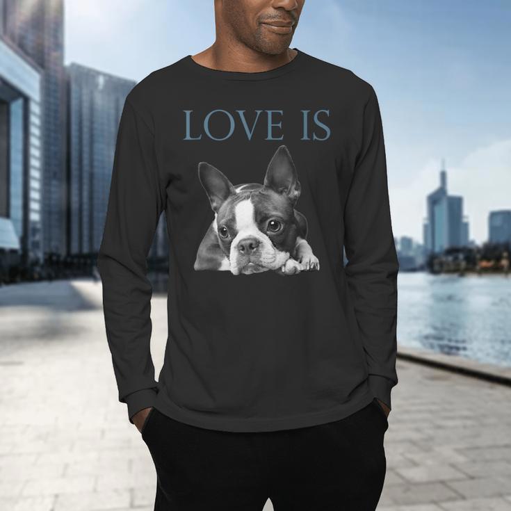 Love Is Boston Terrier Bostie Men's Long Sleeve T-Shirt, gift for family, gift for coworker