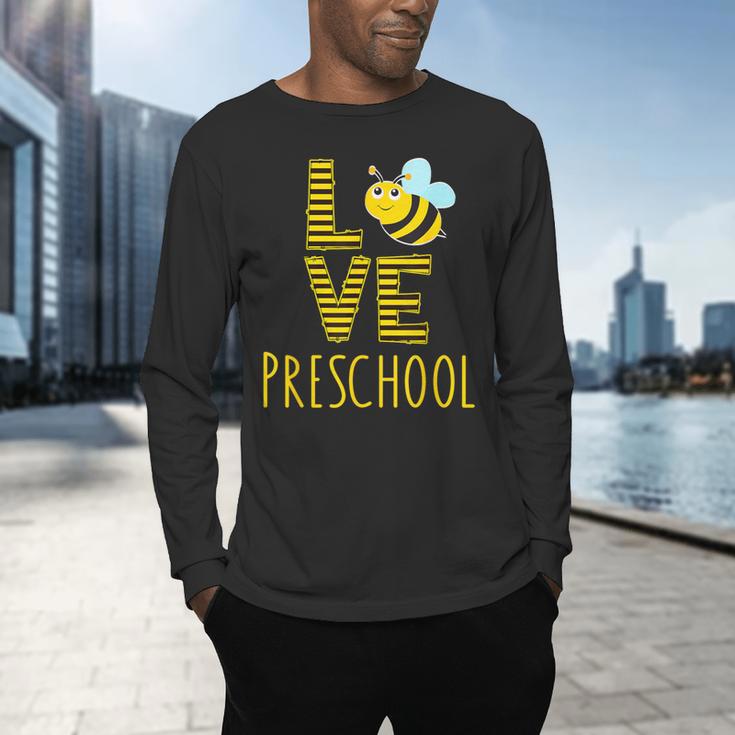 Love Preschool Back To School Yellow Bee Preschool Teacher For Men Women Girls Kids Men's Long Sleeve T-Shirt, gift for family, gift for coworker