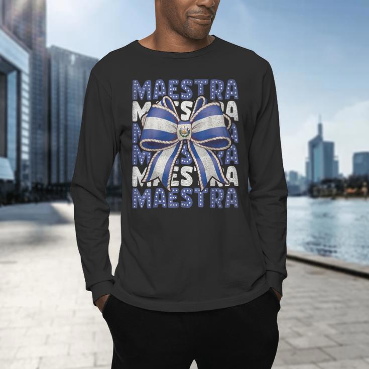 Maestra El Salvador Coquette Bow Hispanic Spanish Teacher Men's Long Sleeve T-Shirt, gift for family, gift for coworker
