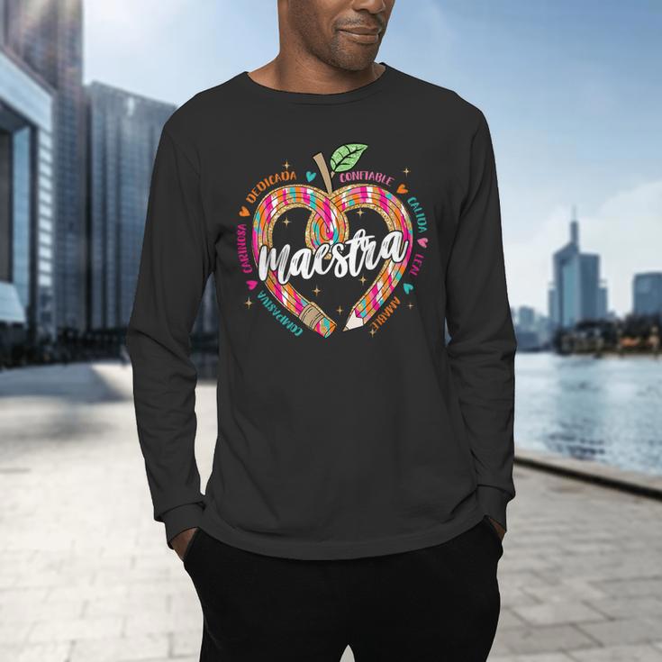 Maestra Pencil Spanish Teacher Bilingual 100 Days Of School Men's Long Sleeve T-Shirt, gift for family, gift for coworker Maestra Pencil Spanish Teacher Bilingual 100 Days Of School Men's Long Sleeve T-Shirt, gift for family, gift for coworker