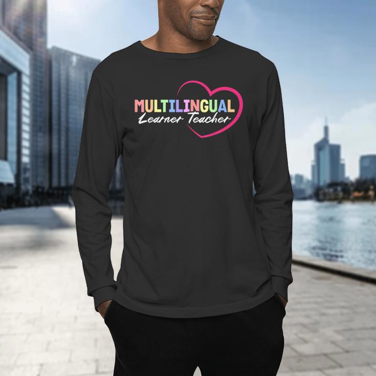 Multilingual Learner Teacher Heart Men's Long Sleeve T-Shirt, gift for family, gift for coworker Multilingual Learner Teacher Heart Men's Long Sleeve T-Shirt, gift for family, gift for coworker
