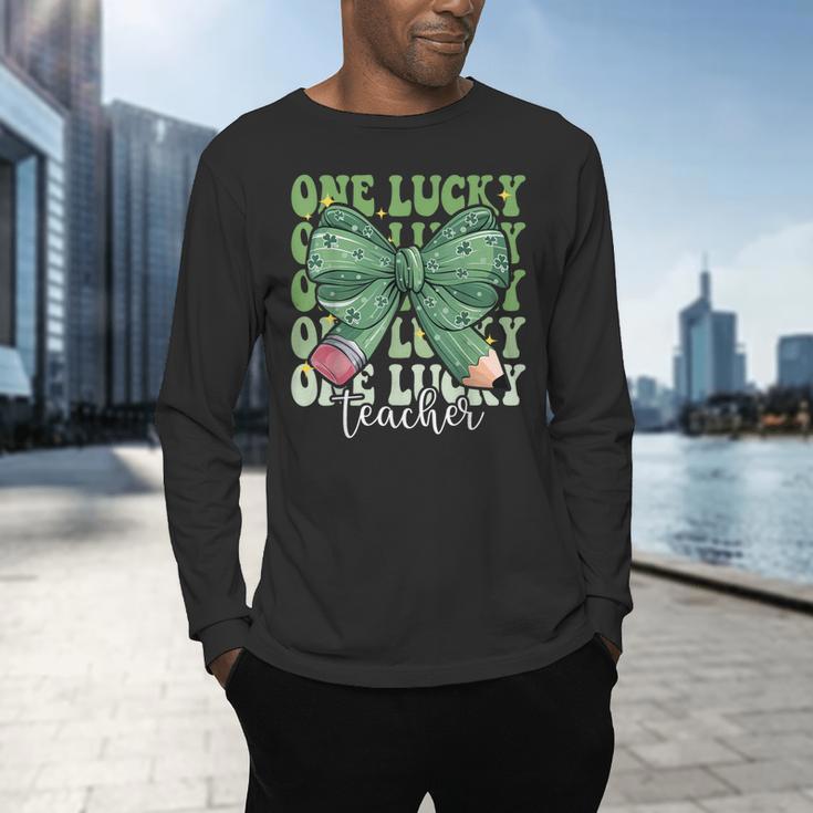 One Lucky Teacher Coquette Bow St Patricks Day Teacher Men's Long Sleeve T-Shirt, gift for family, gift for coworker One Lucky Teacher Coquette Bow St Patricks Day Teacher Men's Long Sleeve T-Shirt, gift for family, gift for coworker