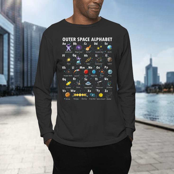 Outer Space Alphabet Kindergarten Teachers 1st Day Of School Men's Long Sleeve T-Shirt, gift for family, gift for coworker