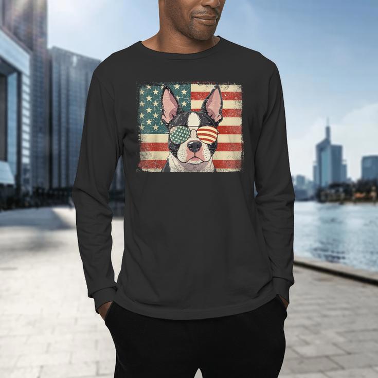 Patriotic Boston Terrier Dog Lover USA Flag 4th Of July For Men Women Kids Men's Long Sleeve T-Shirt, gift for family, gift for coworker
