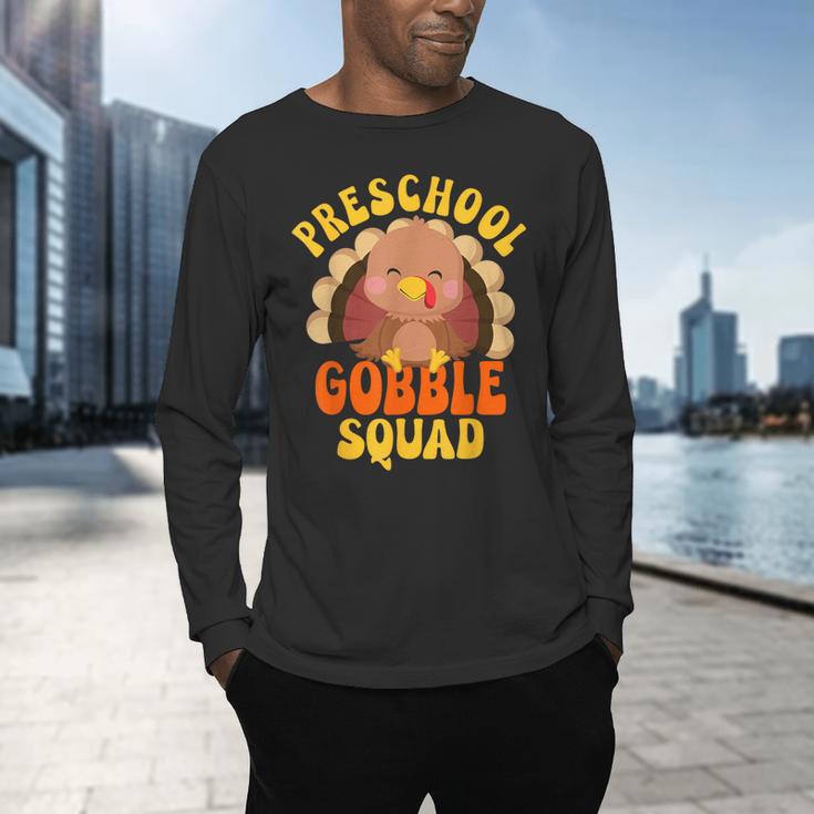 Preschool Gobble Squad Cute Turkey Thanksgiving Teacher Men's Long Sleeve T-Shirt, gift for family, gift for coworker