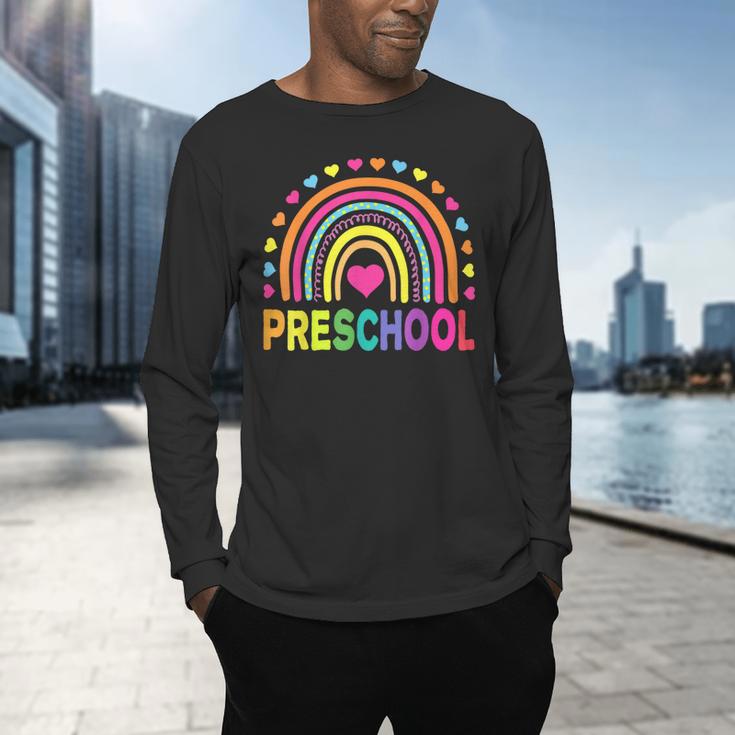Preschool Rainbow Girls Boys Kids Teacher Back To School Men's Long Sleeve T-Shirt, gift for family, gift for coworker