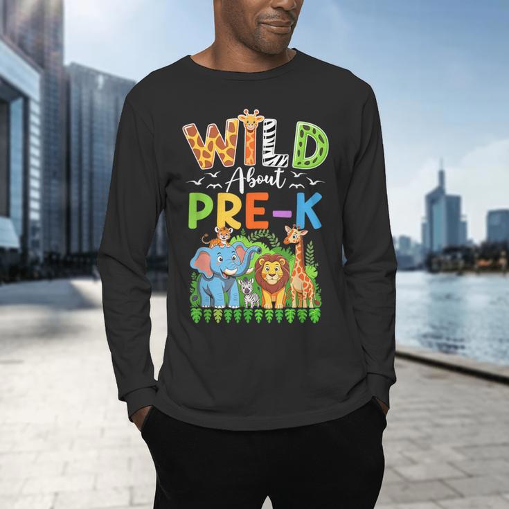 Preschool Teacher Kids Back To School Wild About Pre-K Men's Long Sleeve T-Shirt, gift for family, gift for coworker