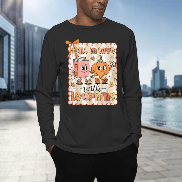 Pumpkin Teacher Preppy Fall In Love With Learning Autumn Men's Long Sleeve T-Shirt, gift for family, gift for coworker Pumpkin Teacher Preppy Fall In Love With Learning Autumn Men's Long Sleeve T-Shirt, gift for family, gift for coworker