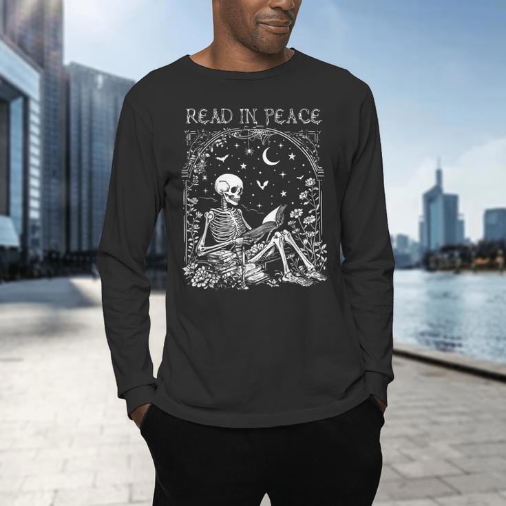Read In Peace Skeleton Reading Teacher Spooky Halloween Men's Long Sleeve T-Shirt, gift for family, gift for coworker Read In Peace Skeleton Reading Teacher Spooky Halloween Men's Long Sleeve T-Shirt, gift for family, gift for coworker