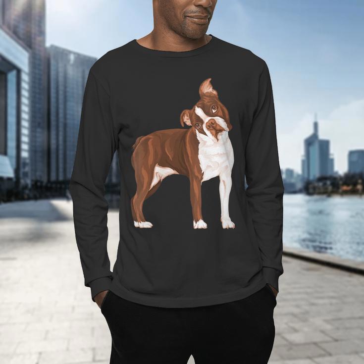 Red Boston Terrier Dog Men's Long Sleeve T-Shirt, gift for family, gift for coworker