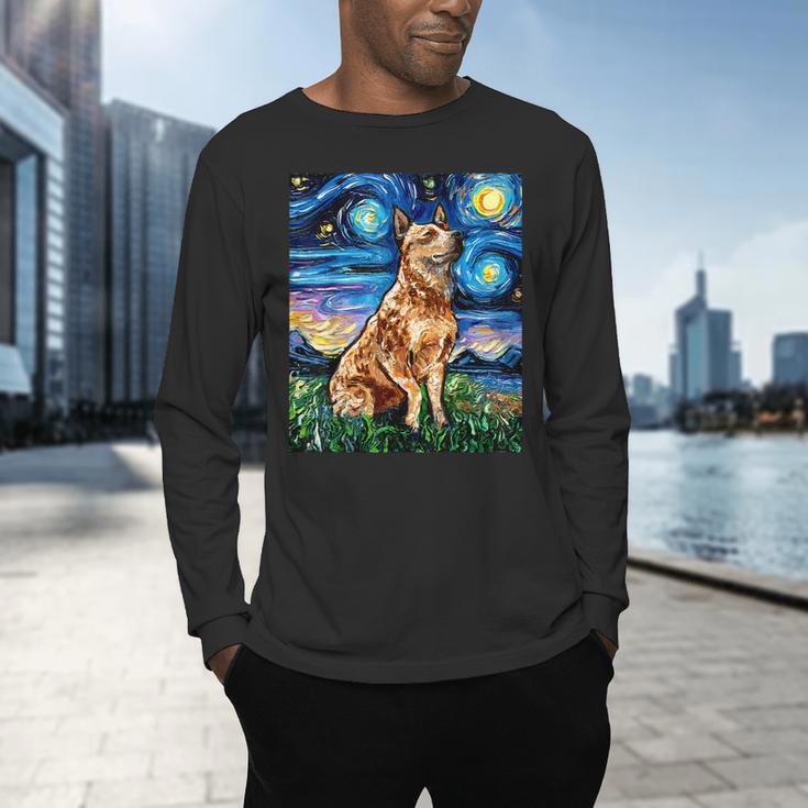 Red Heeler Starry Night Cattle Dog Colorful Art By Aja For Men Women Girls Kids Men's Long Sleeve T-Shirt, gift for family, gift for coworker