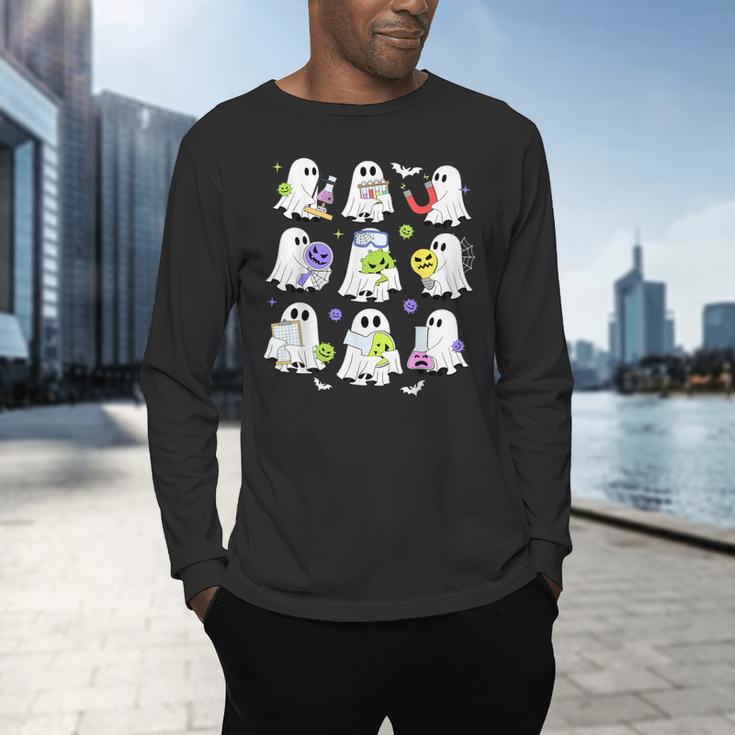 Retro Halloween Science Teacher Ghost Laboratory Teacher Men's Long Sleeve T-Shirt, gift for family, gift for coworker Retro Halloween Science Teacher Ghost Laboratory Teacher Men's Long Sleeve T-Shirt, gift for family, gift for coworker