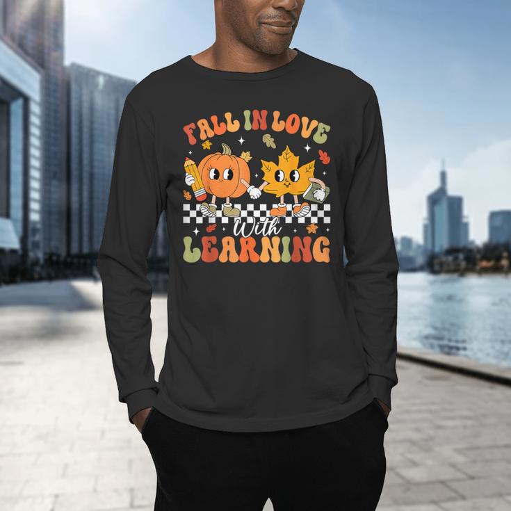 Retro Pumpkin Fall In Love With Learning Autumn Teacher Men's Long Sleeve T-Shirt, gift for family, gift for coworker Retro Pumpkin Fall In Love With Learning Autumn Teacher Men's Long Sleeve T-Shirt, gift for family, gift for coworker