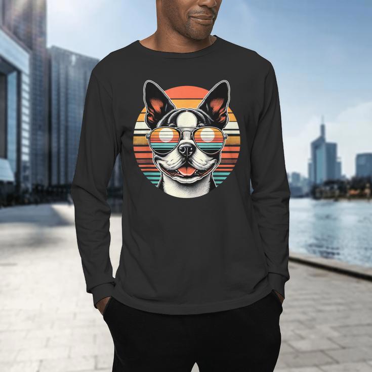 Retro Sunset Sunglasses Boston Terrier Boston Bull Bostie Men's Long Sleeve T-Shirt, gift for family, gift for coworker