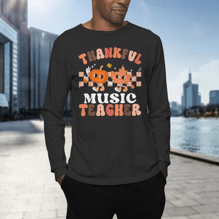 Retro Thankful Music Teacher Pumpkin Fall Thanksgiving Men's Long Sleeve T-Shirt, gift for family, gift for coworker