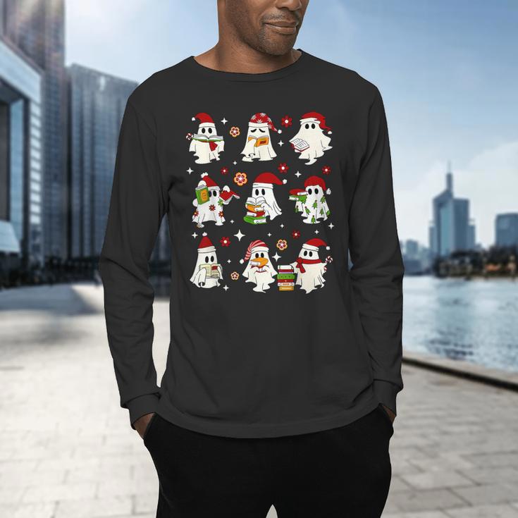 Santa Ghost Reading Books Christmas Library Teacher Men's Long Sleeve T-Shirt, gift for family, gift for coworker Santa Ghost Reading Books Christmas Library Teacher Men's Long Sleeve T-Shirt, gift for family, gift for coworker