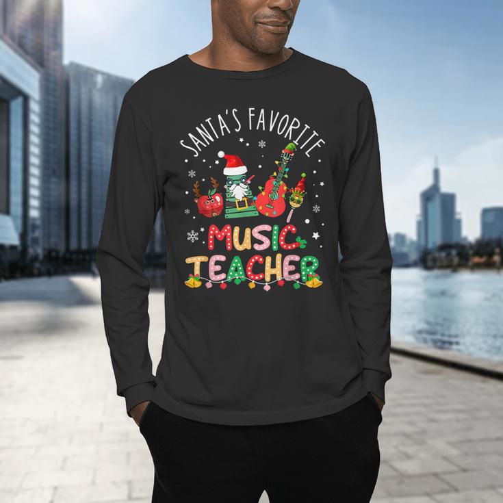 Santa's Favorite Music Teacher Christmas Santa Hat Matching Men's Long Sleeve T-Shirt, gift for family, gift for coworker