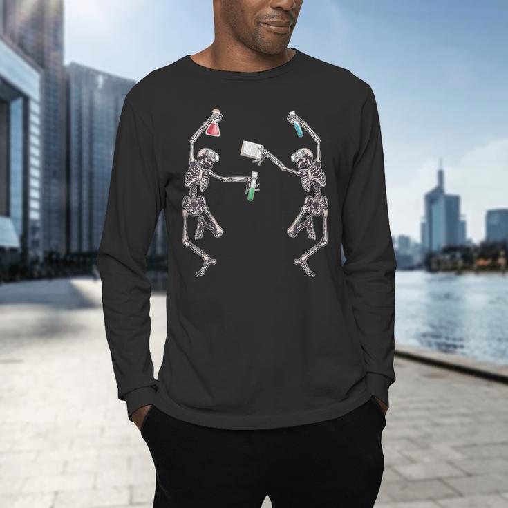 Science Teacher Dancing Skeleton Halloween Chemist Scientist Men's Long Sleeve T-Shirt, gift for family, gift for coworker