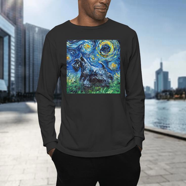 Scottish Terrier Starry Night Scotty Dog Art By Aja Men's Long Sleeve T-Shirt, gift for family, gift for coworker