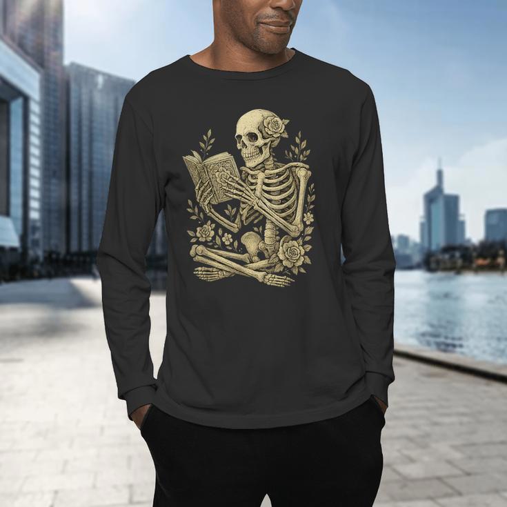 Skeleton Book Floral Skull Halloween Teacher Costume Men's Long Sleeve T-Shirt, gift for family, gift for coworker Skeleton Book Floral Skull Halloween Teacher Costume Men's Long Sleeve T-Shirt, gift for family, gift for coworker