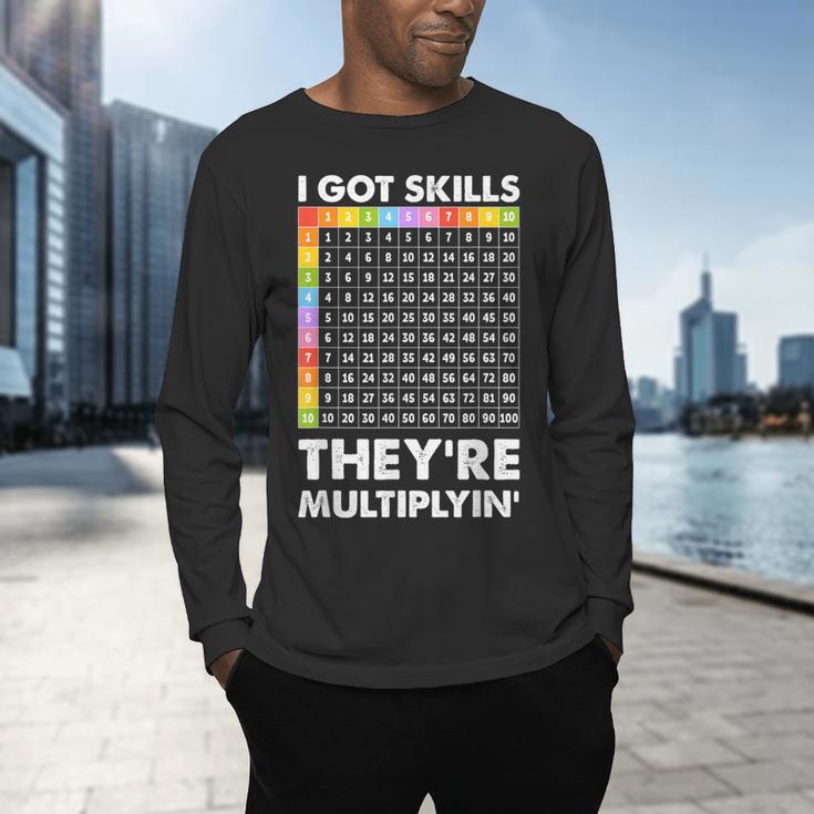 I Got Skills They'Re Multiplying Nerd Math Teacher Men's Long Sleeve T-Shirt, gift for family, gift for coworker I Got Skills They'Re Multiplying Nerd Math Teacher Men's Long Sleeve T-Shirt, gift for family, gift for coworker