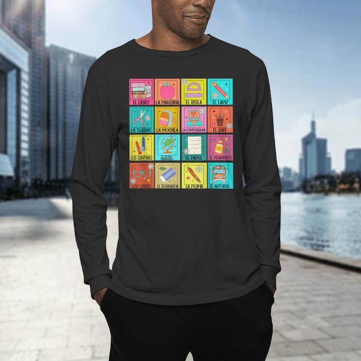 Spanish Teacher Back To School Maestra Dual Language Crew Men's Long Sleeve T-Shirt, gift for family, gift for coworker