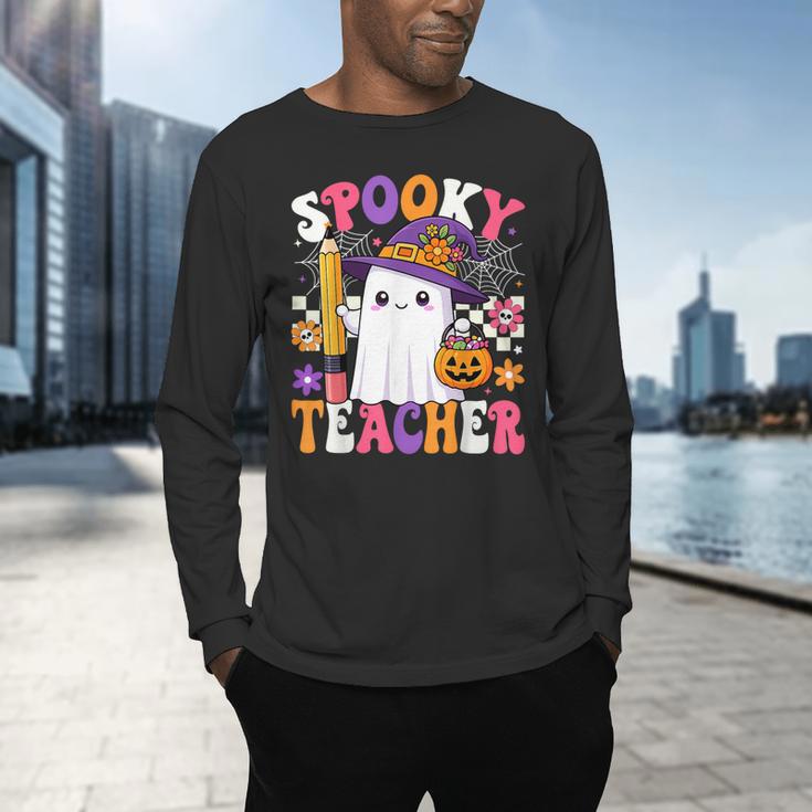 Spooky Teacher Ghost Pencil Teach Halloween Teacher Men's Long Sleeve T-Shirt, gift for family, gift for coworker Spooky Teacher Ghost Pencil Teach Halloween Teacher Men's Long Sleeve T-Shirt, gift for family, gift for coworker