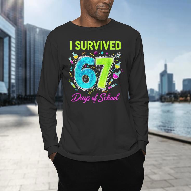 I Survived 67 Days Of School 67 Meme Science Teacher Men's Long Sleeve T-Shirt, gift for family, gift for coworker I Survived 67 Days Of School 67 Meme Science Teacher Men's Long Sleeve T-Shirt, gift for family, gift for coworker