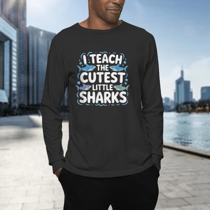 I Teach The Cutest Little Sharks Teacher School Men's Long Sleeve T-Shirt, gift for family, gift for coworker