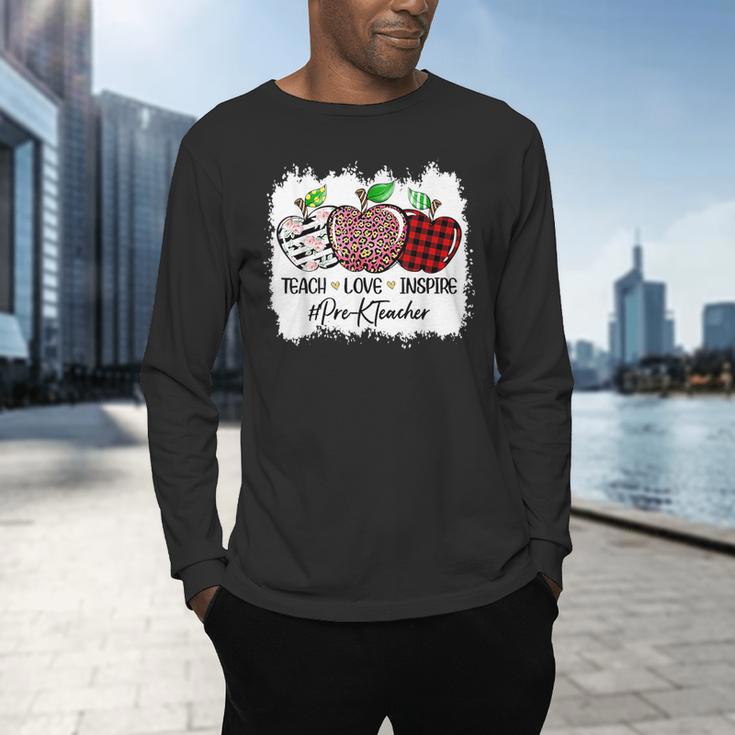 Teach Love Inspire Pre-k Teacher Apple Leopard Red Plain Men's Long Sleeve T-Shirt, gift for family, gift for coworker