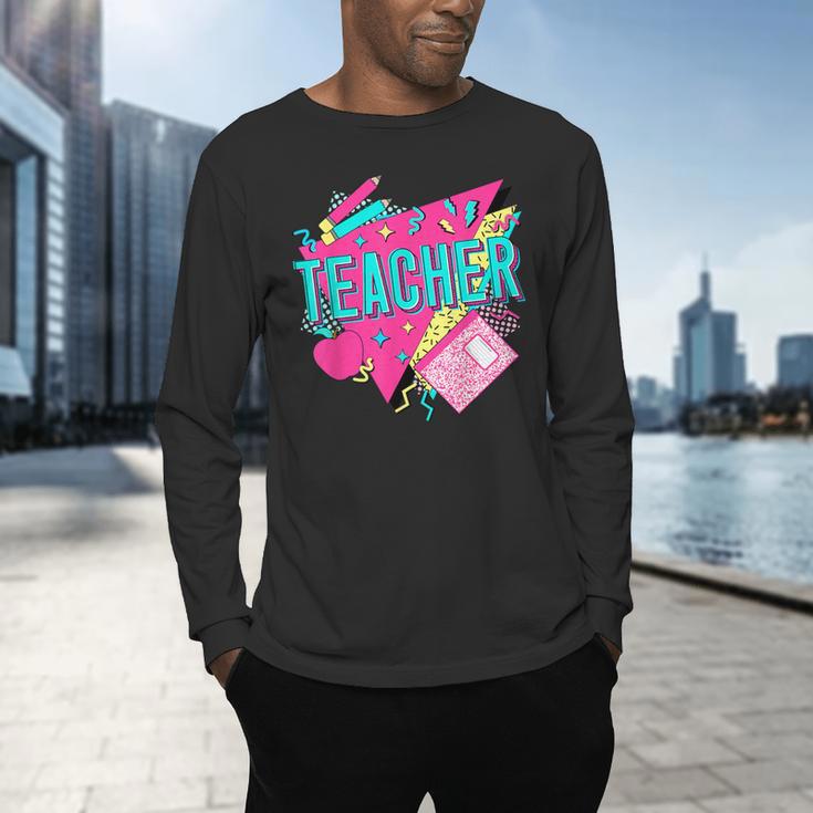 Teacher 90s Retro Colorful Teacher Of The 90s Back To School Men's Long Sleeve T-Shirt, gift for family, gift for coworker