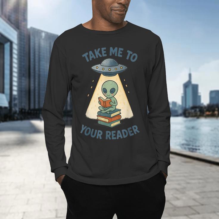 Teacher Alien Books UFO Reading Take Me To Your Reader Men's Long Sleeve T-Shirt, gift for family, gift for coworker Teacher Alien Books UFO Reading Take Me To Your Reader Men's Long Sleeve T-Shirt, gift for family, gift for coworker