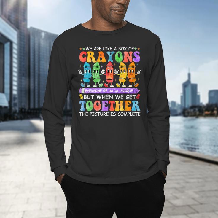 Teacher We Are Like A Box Of Crayons Back To School Men Women Kids Men's Long Sleeve T-Shirt, gift for family, gift for coworker