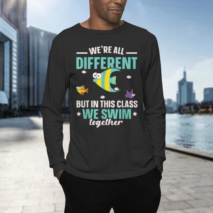 Teacher We All Different But In This Class We Swim Together Men's Long Sleeve T-Shirt, gift for family, gift for coworker Teacher We All Different But In This Class We Swim Together Men's Long Sleeve T-Shirt, gift for family, gift for coworker