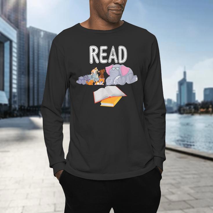 Teacher Library Read Book Club Piggie Elephant Pigeons Men Women Kids Men's Long Sleeve T-Shirt, gift for family, gift for coworker