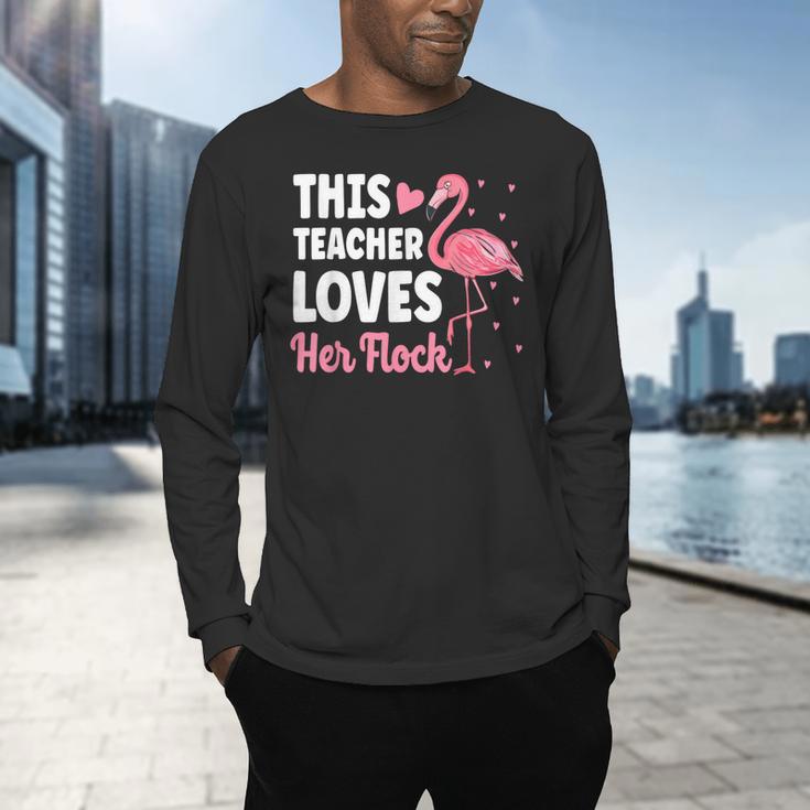 This Teacher Loves Her Flock Teaching Flamingo Girl Men's Long Sleeve T-Shirt, gift for family, gift for coworker This Teacher Loves Her Flock Teaching Flamingo Girl Men's Long Sleeve T-Shirt, gift for family, gift for coworker