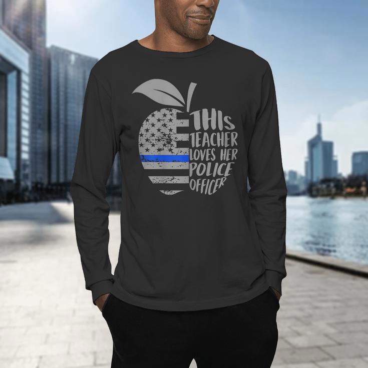 This Teacher Loves Her Police Officer Wife Saying Men's Long Sleeve T-Shirt, gift for family, gift for coworker