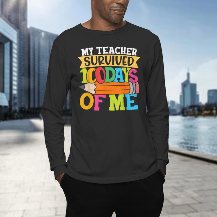 My Teacher Survived 100 Days Of Me 100th Day Of School Kids Men's Long Sleeve T-Shirt, gift for family, gift for coworker My Teacher Survived 100 Days Of Me 100th Day Of School Kids Men's Long Sleeve T-Shirt, gift for family, gift for coworker