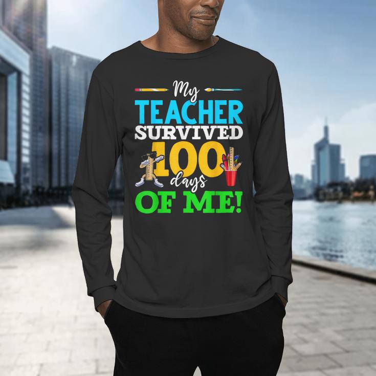 My Teacher Survived 100 Days Of Me Dab 100 Days Of School For Men Women Kids Men's Long Sleeve T-Shirt, gift for family, gift for coworker My Teacher Survived 100 Days Of Me Dab 100 Days Of School For Men Women Kids Men's Long Sleeve T-Shirt, gift for family, gift for coworker