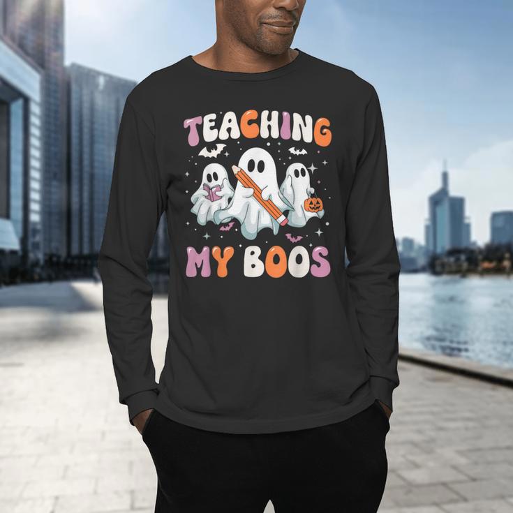 Teaching My Boos Teacher Cute Ghost Teacher Halloween Men's Long Sleeve T-Shirt, gift for family, gift for coworker Teaching My Boos Teacher Cute Ghost Teacher Halloween Men's Long Sleeve T-Shirt, gift for family, gift for coworker