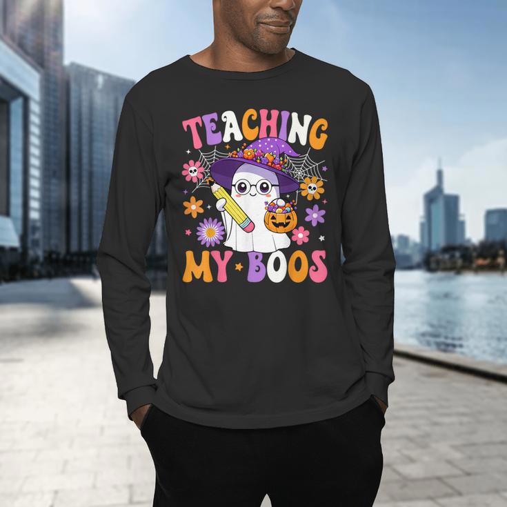 Teaching My Boos Teacher Ghost Teach Halloween Teacher Men's Long Sleeve T-Shirt, gift for family, gift for coworker