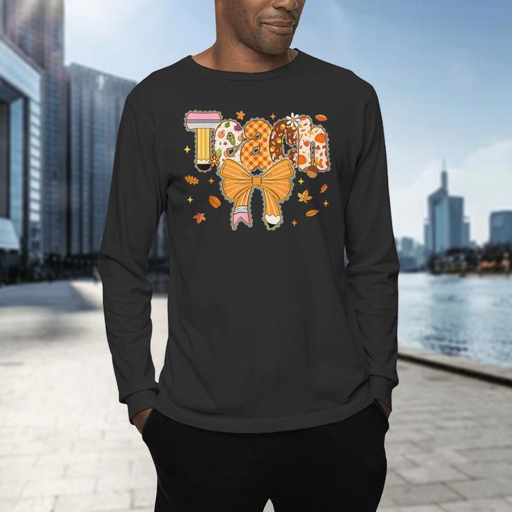 Thanksgiving Teacher Pencil Bow One Thankful Teacher Fall Men's Long Sleeve T-Shirt, gift for family, gift for coworker Thanksgiving Teacher Pencil Bow One Thankful Teacher Fall Men's Long Sleeve T-Shirt, gift for family, gift for coworker