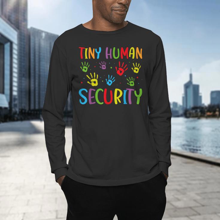 Tiny Human Security Preschool Childcare Teacher Babysitters Men's Long Sleeve T-Shirt, gift for family, gift for coworker