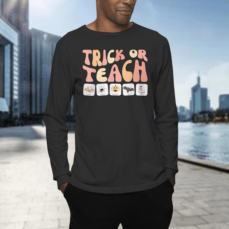 Trick Or Teach With Symbols Special Education Teacher Spooky Men's Long Sleeve T-Shirt, gift for family, gift for coworker