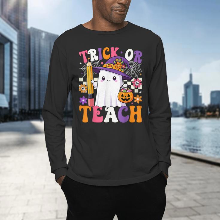 Trick Or Teach Teacher Pencil Ghost Halloween Teacher Men's Long Sleeve T-Shirt, gift for family, gift for coworker Trick Or Teach Teacher Pencil Ghost Halloween Teacher Men's Long Sleeve T-Shirt, gift for family, gift for coworker