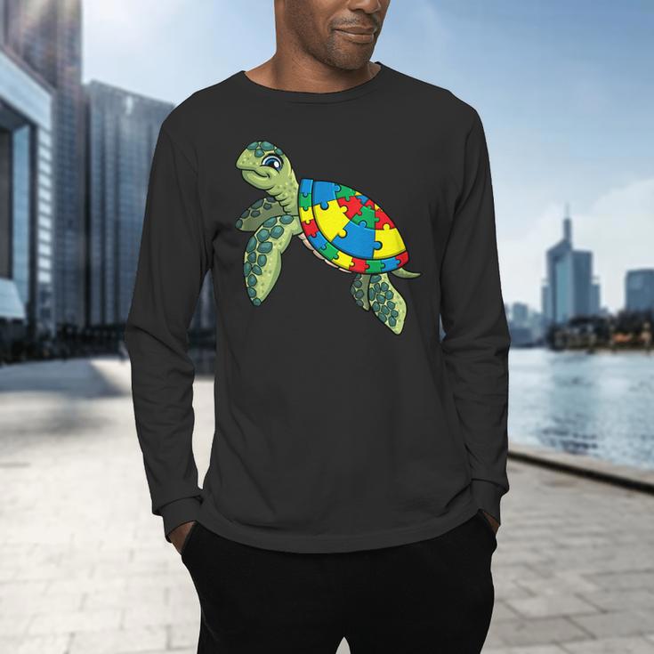 Turtle Puzzle Pieces For Autism Awareness Kids Women Teacher Men's Long Sleeve T-Shirt, gift for family, gift for coworker